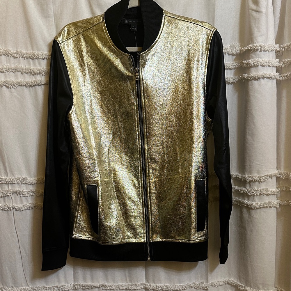 INC International Concepts Gold and Black Bomber Jacket Size Small
